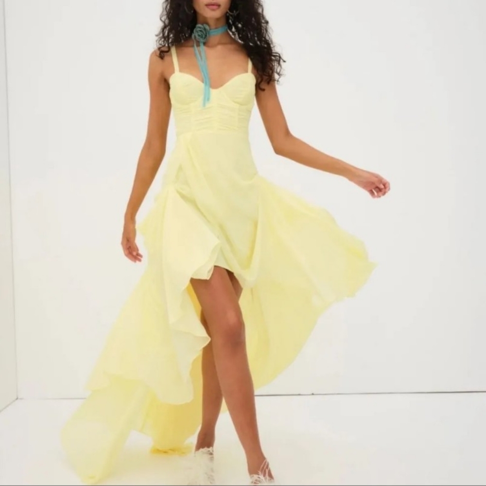 FOR LOVE & LEMONS June Maxi Hi-Low Yellow Chiffon Bustier Girly Spaghetti Straps